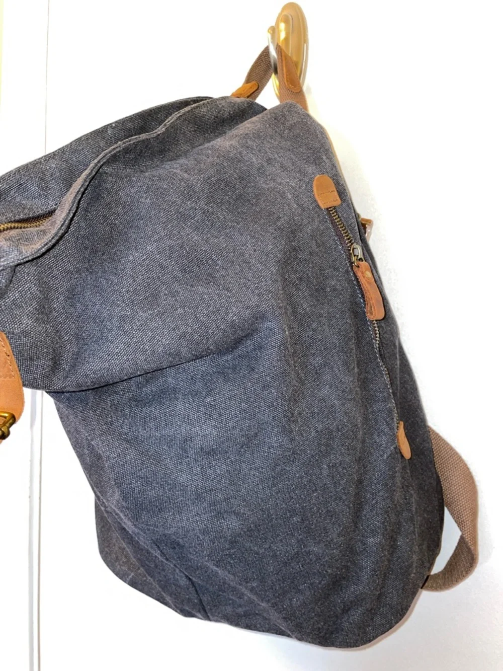 Black Denim Canvas Weekender Bag with Tan Leather Trim